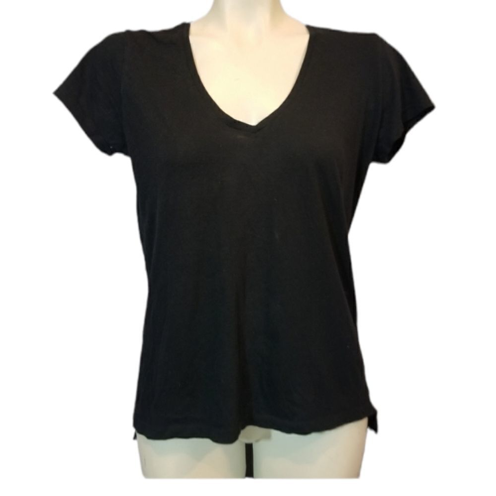 Zara Woman Basic Black V-Neck Tee Size Medium